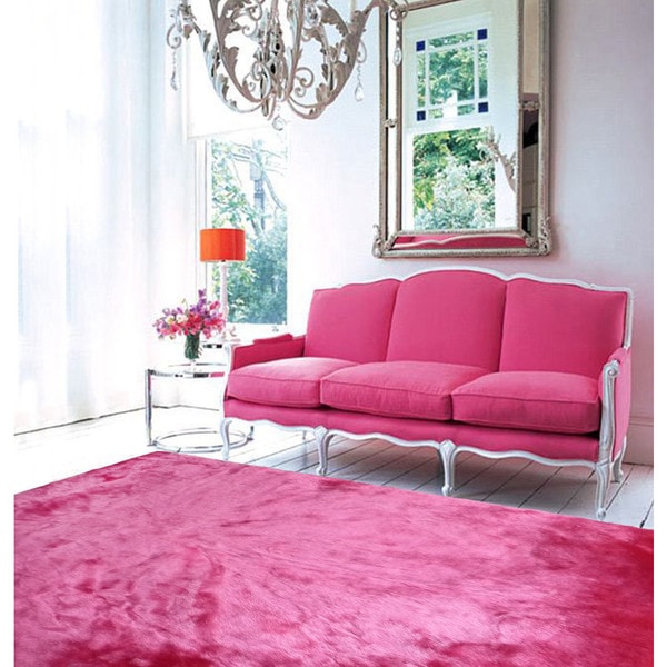 Pink Faux Fur Sheep Skin Shag Area Rug (5' x 7') Free Shipping Today 17700501