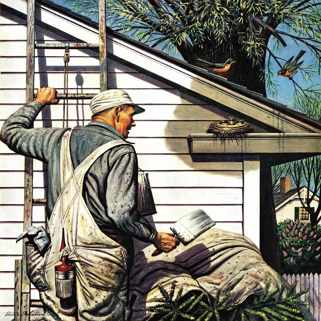 Marmont Hill - House Painter and Bird's Nest by Stevan Dohanos Painting Print on Canvas - Multi-Color