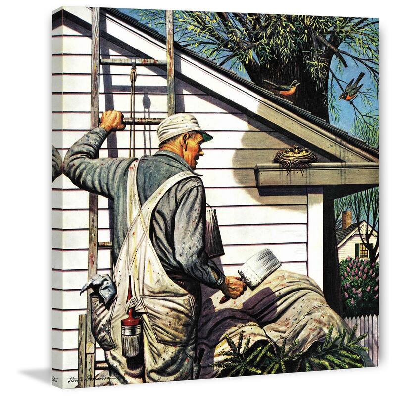 Marmont Hill - House Painter and Bird's Nest by Stevan Dohanos Painting Print on Canvas - Multi-Color