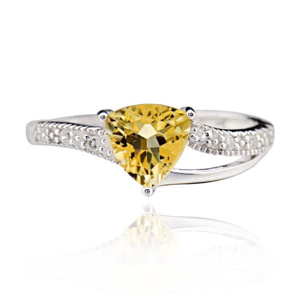 Sterling Silver Yellow Citrine And Cubic Zirconia Trillion Yellow Citrine And Cubic Zirconia