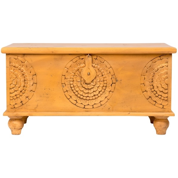 Handmade Wanderloot Leela Yellow Medallion Coffee Table Trunk (India)