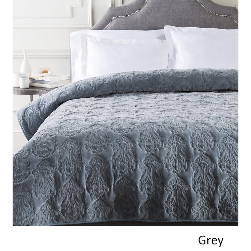 Allman Solid Medallion Cotton Quilt - Grey - Twin