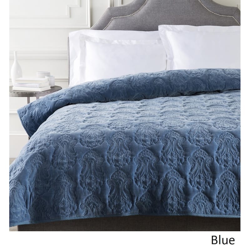 Allman Solid Medallion Cotton Quilt - Blue - Twin