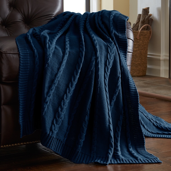 Amrapur Overseas 100-percent Cotton Oversized Cable Sweater Knit Throw