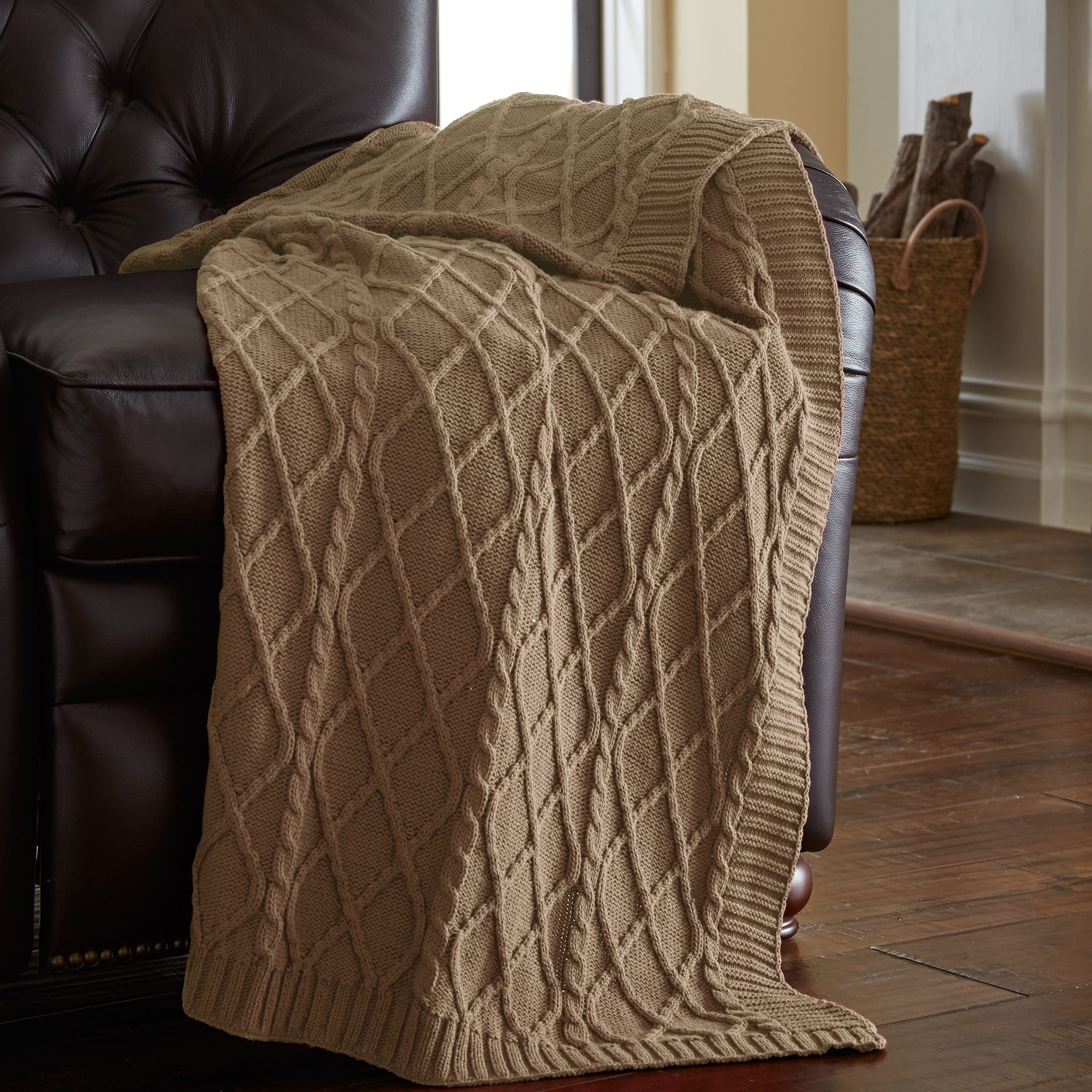 Amrapur Overseas 100 Percent Cotton Oversized Cable Knit 50x70 Throw Blanket