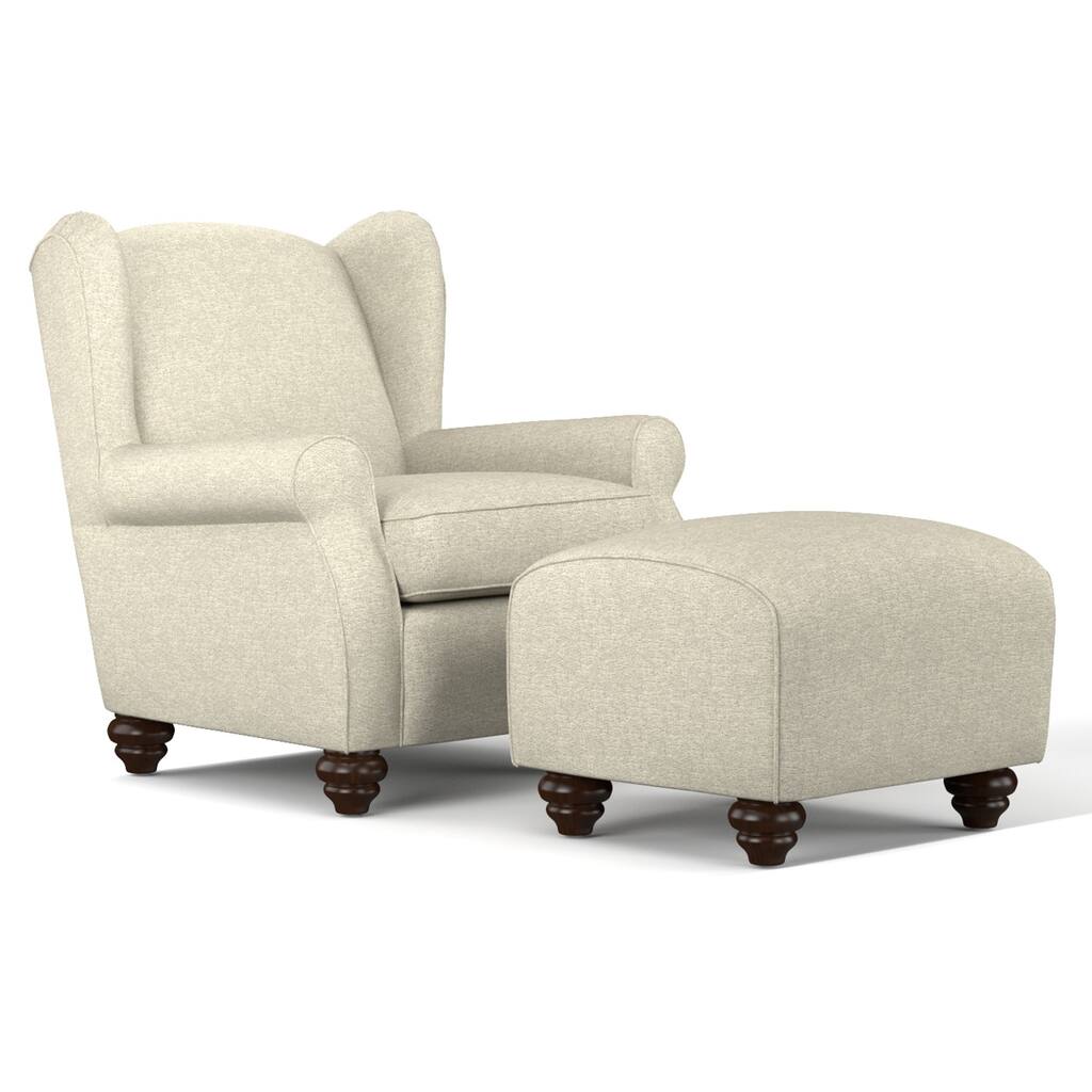 Handy Living Hana Barley Tan Linen Wingback Chair and Ottoman Set
