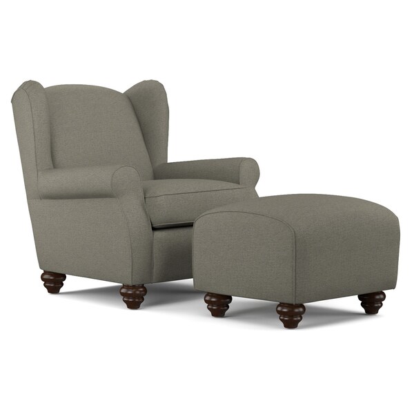 Portfolio Hana Basil Grey Linen Wingback Chair and Ottoman Set