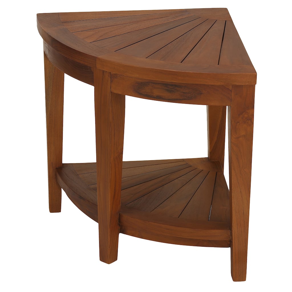 Bare Decor Hanna Corner Spa Stool with Shelf in Solid Teak Wood