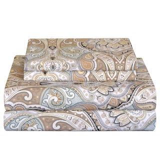 Pointehaven 200 TC Cotton Paisley Printed Percale Bed Sheet Set
