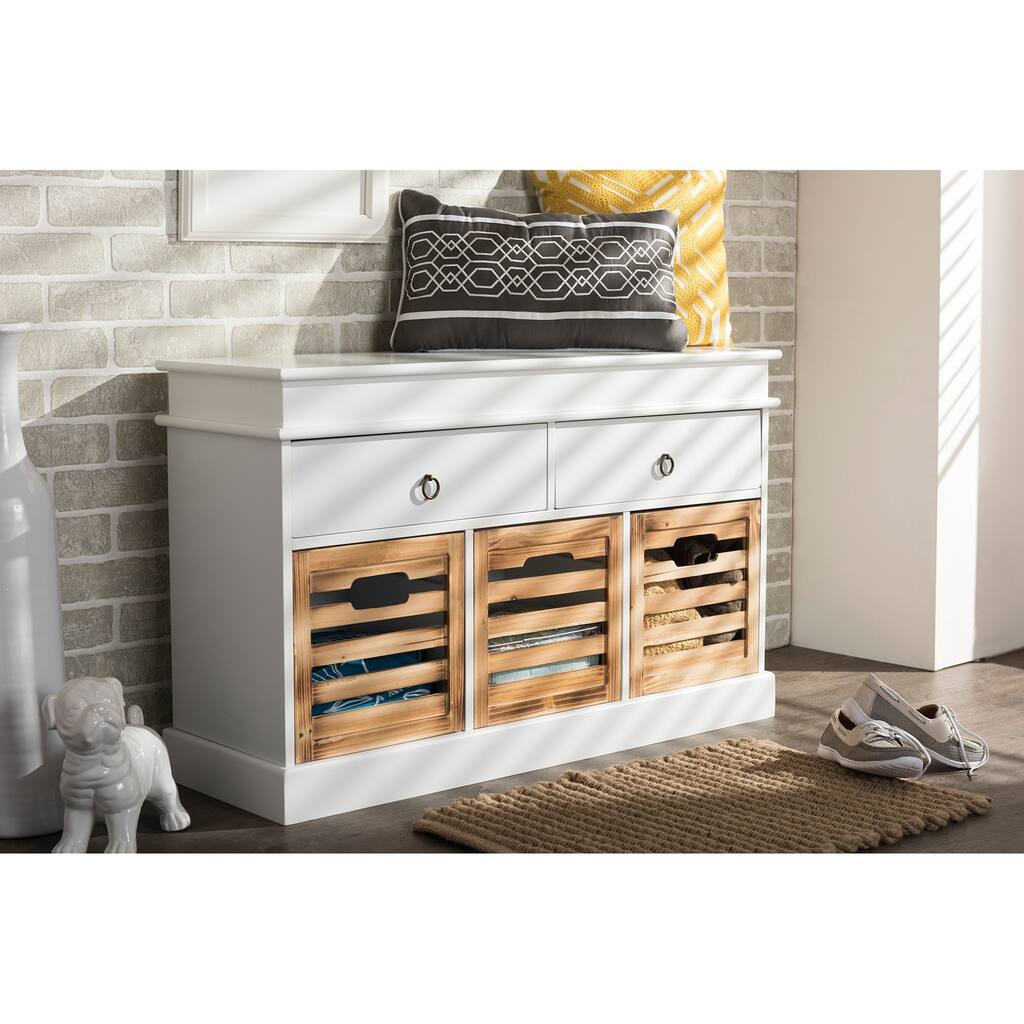 Baxton Studio Rochefort British Colonial White and Natural Finished 5-drawer Storage Bench