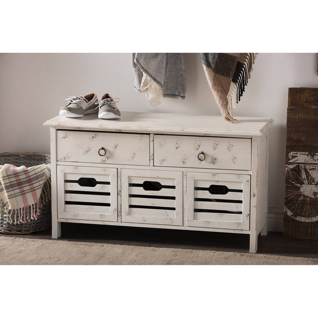 Baxton Studio Rococo Shabby Chic Vintage Pine Wood Antique Whitewash Finished 5-drawer Storage Bench