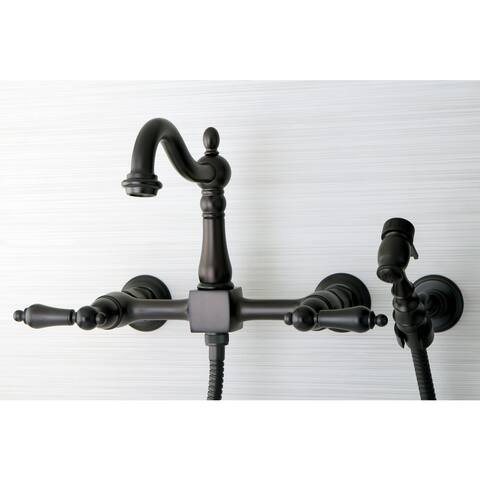 Victorian Wallmount Oil Rubbed Bronze Kitchen Faucet with Side Sprayer
