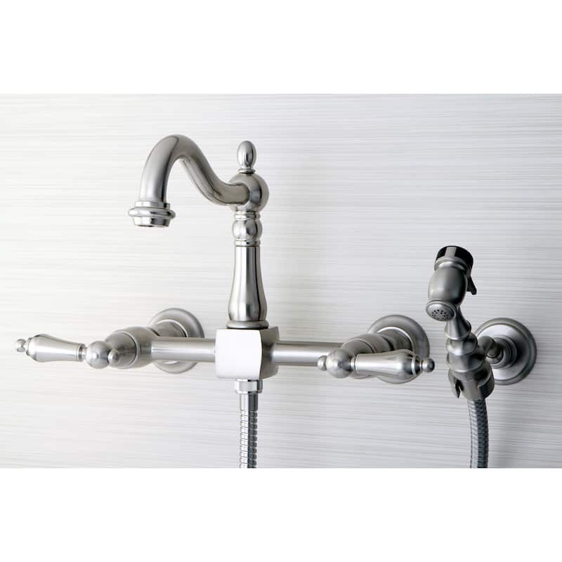 Kingston Brass Victorian Wallmount Satin Nickel Kitchen Faucet with Side Sprayer