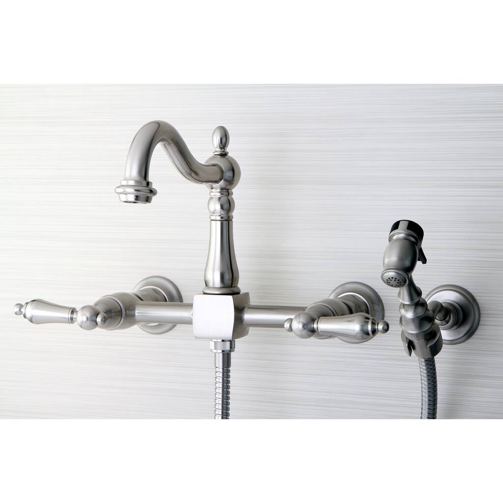 Kingston Brass Victorian Wallmount Satin Nickel Kitchen Faucet with Side Sprayer