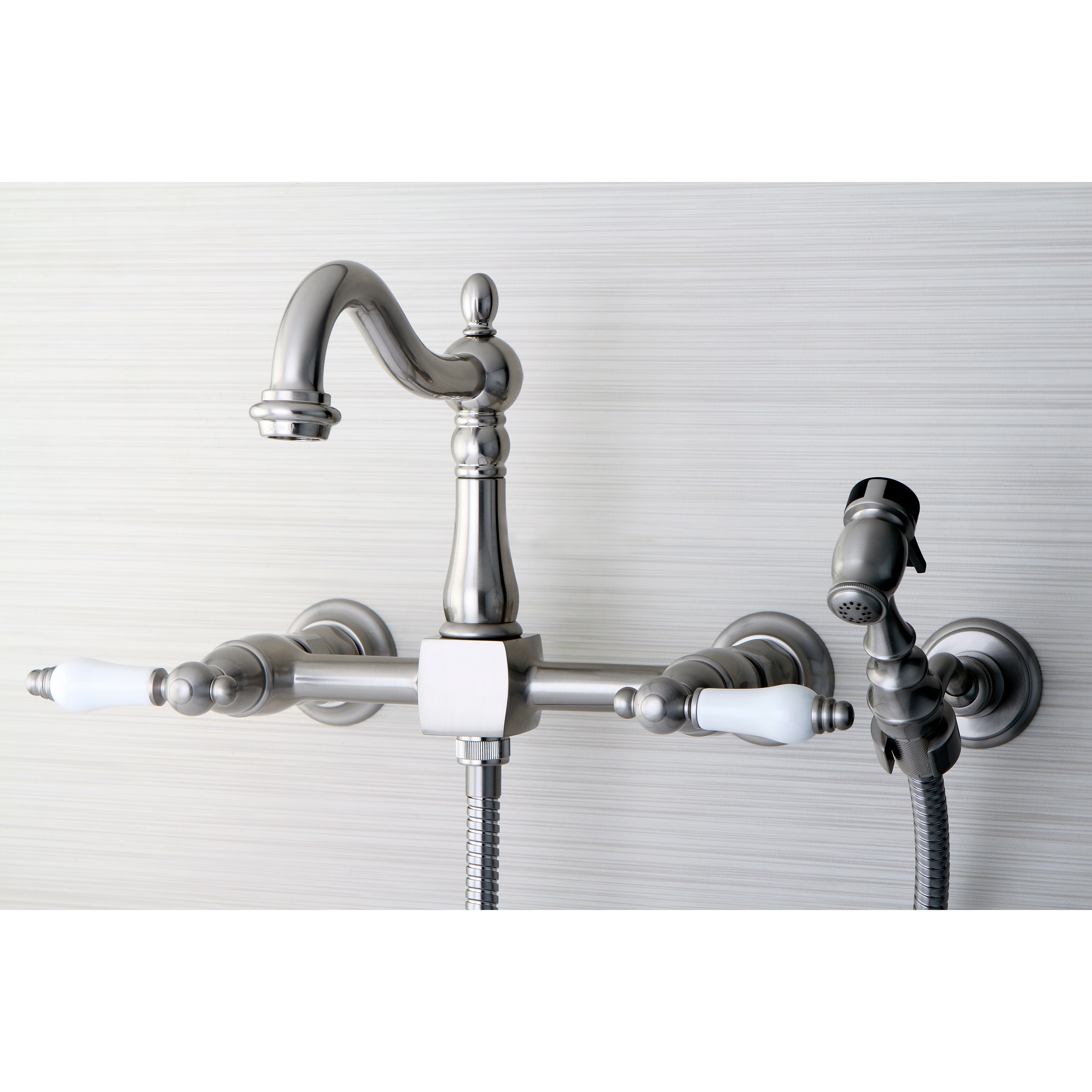 Shop Victorian Wallmount Satin Nickel Kitchen Faucet With Side