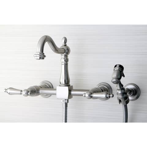 Victorian Wallmount Satin Nickel Kitchen Faucet with Side Sprayer