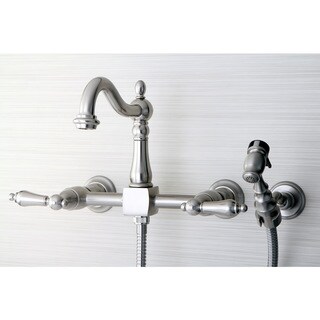 Kingston Brass Victorian Wallmount Satin Nickel Kitchen Faucet with Side Sprayer