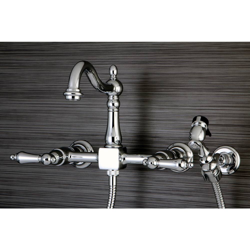 Kingston Brass Victorian Wallmount Chrome Kitchen Faucet with Side Sprayer
