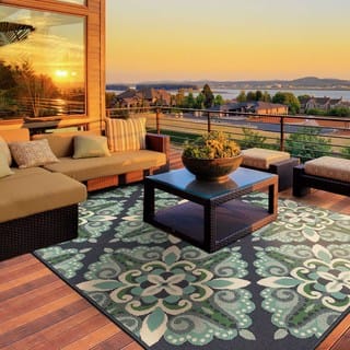 Outdoor Rugs Area For Less Havenside Home Lewisburg Medallion Blue Green Indoor Outdoor Area Rug 8 6