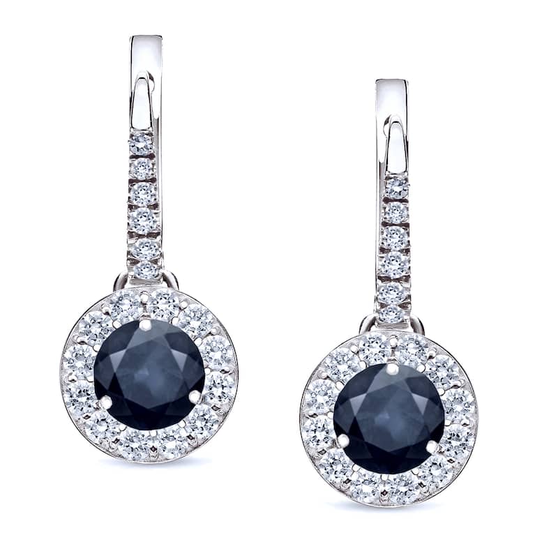 Auriya 1/5ct Blue Sapphire and 1/3ctw Halo Diamond Dangle Earrings 14k Gold