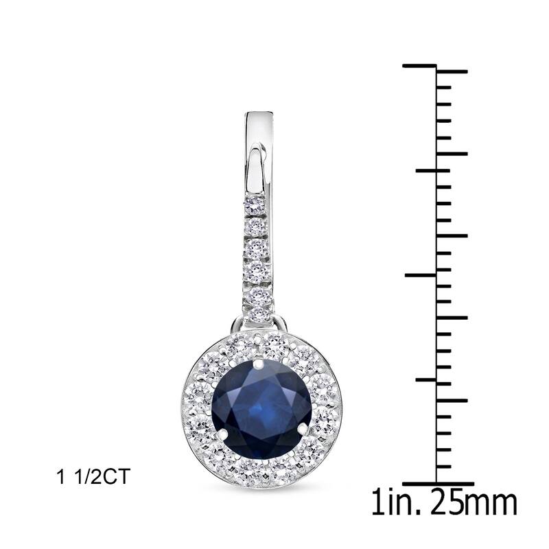 14k Gold Round 7/8ct Blue Sapphire and 5/8ct TDW Diamond Halo Dangle Earrings by Auriya