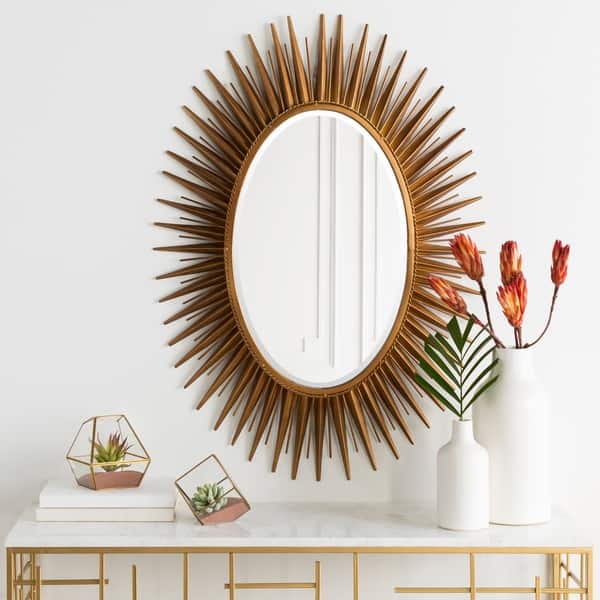 Wooden Handmade Frame Wall Mirror, Large Rustic Farmhouse Mirror Decor,  Vertical or Horizontal Hanging, for Bathroom Vanity, Living Room or  Bedroom, Sunburst, Antique Gold