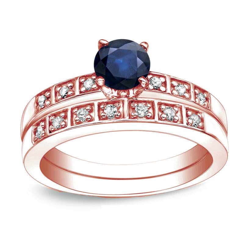 Auriya 14k Gold 4/5ct Blue Sapphire and 1/5ctw Diamond Engagement Ring Set