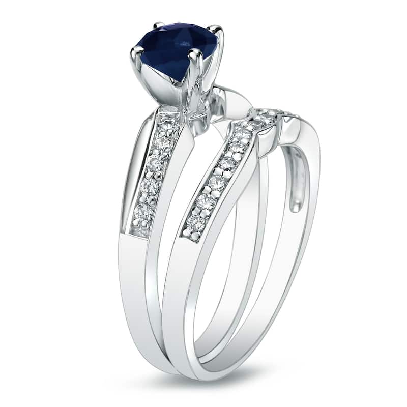 Auriya 14k Gold 3/4ct Blue Sapphire and 1/4ctw Diamond Engagement Ring Set