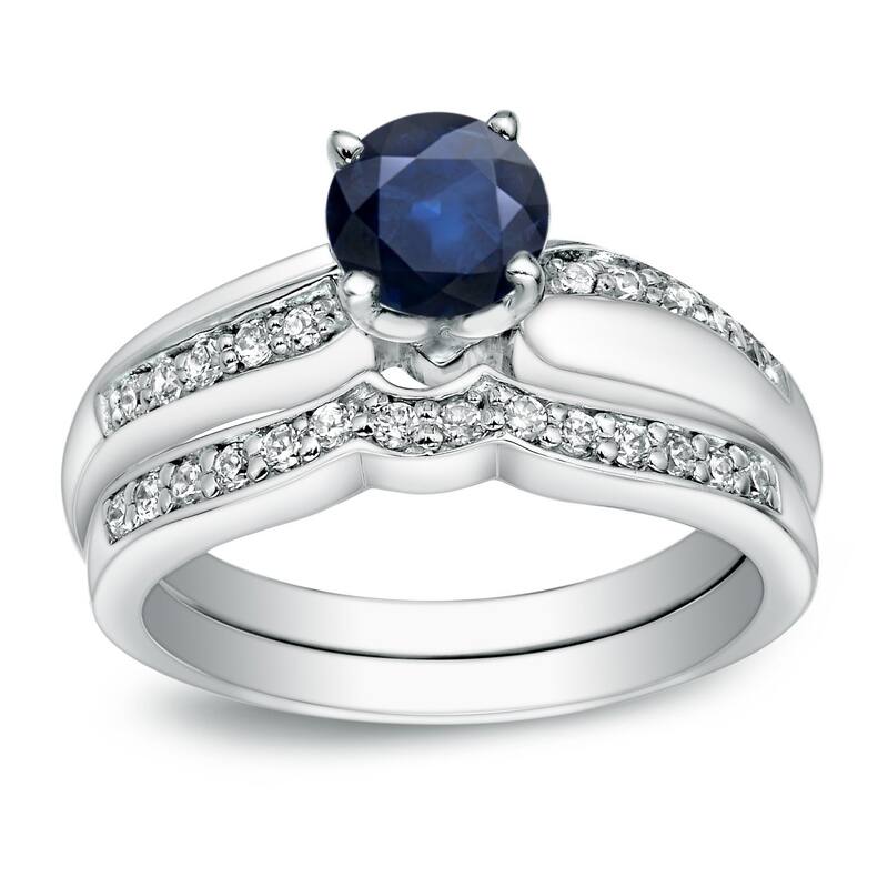 Auriya 14k Gold 3/4ct Blue Sapphire and 1/4ctw Diamond Engagement Ring Set - White - 10