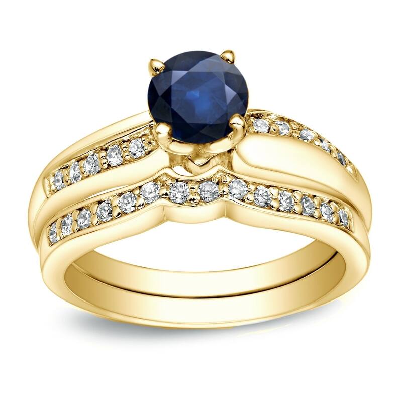 Auriya 14k Gold 3/4ct Blue Sapphire and 1/4ctw Diamond Engagement Ring Set - Yellow - 9.5