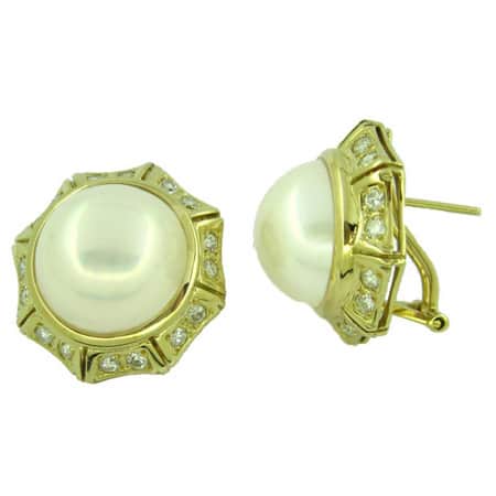Kabella Luxe 14k Yellow Gold Mabe Pearl and 3/4 TDW Diamond Earrings (G-H, I1) (14-15 mm)