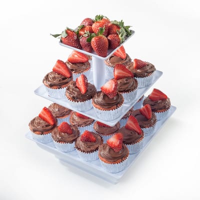 3-Tier Cupcake Stand - Square Display Stand Dessert Table Display Set by Chef Buddy (White)