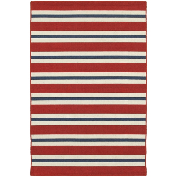 Americana Stripes Red/ Blue Indoor Outdoor Area Rug (5'3 x 7'6) Free
