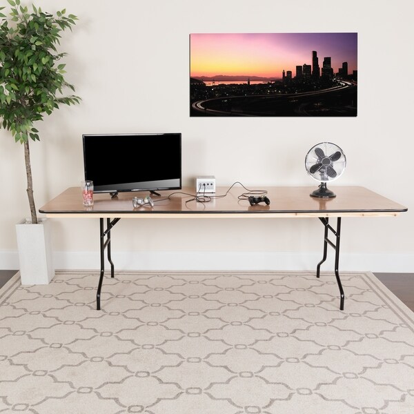 36-inch x 96-inch Rectangular Wood Folding Banquet Table with Clear Coated Finished Top - 36"W x 96"D x 30"H