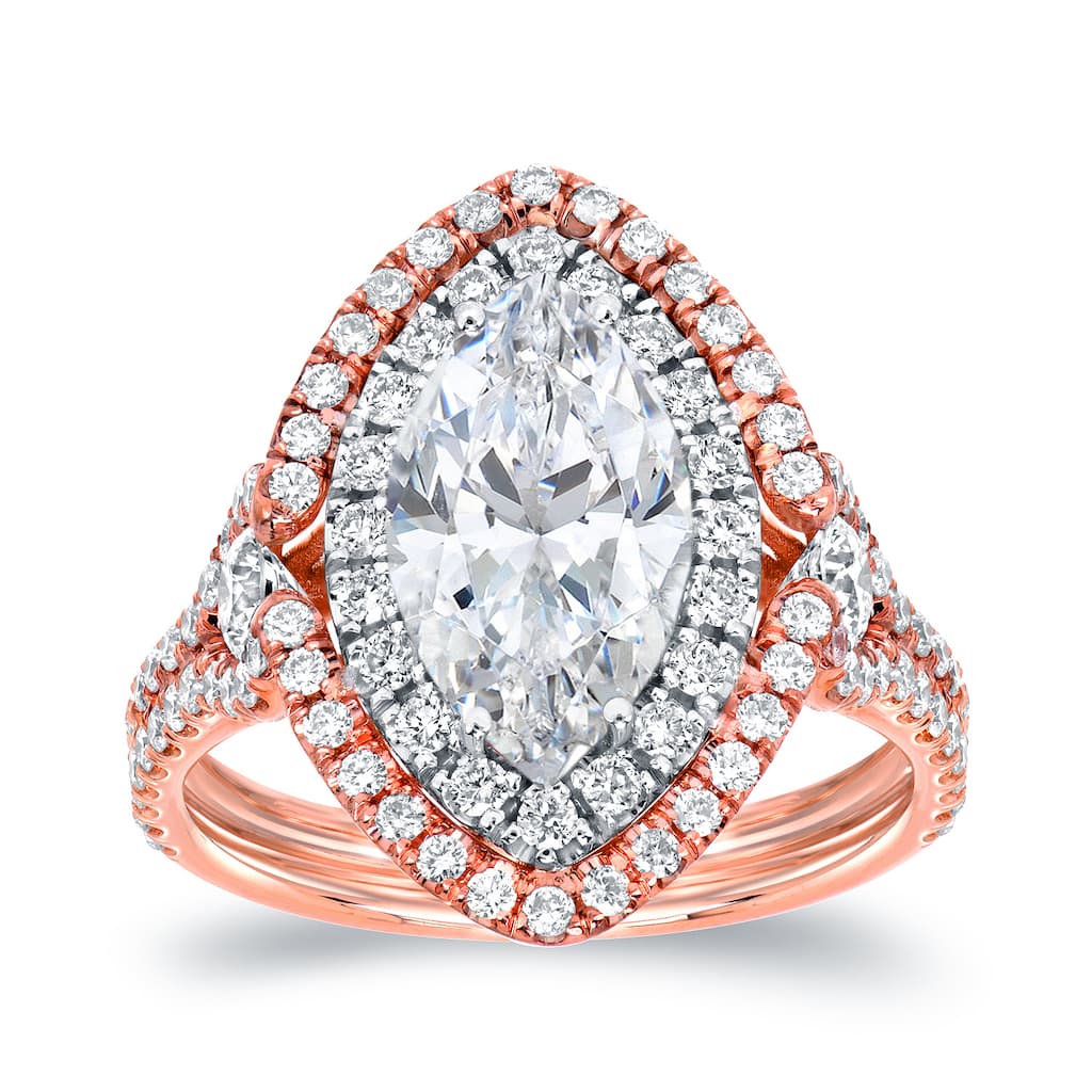 Auriya 18k Two-Tone Gold 3 1/8ctw Marquise Halo Diamond Engagement Ring