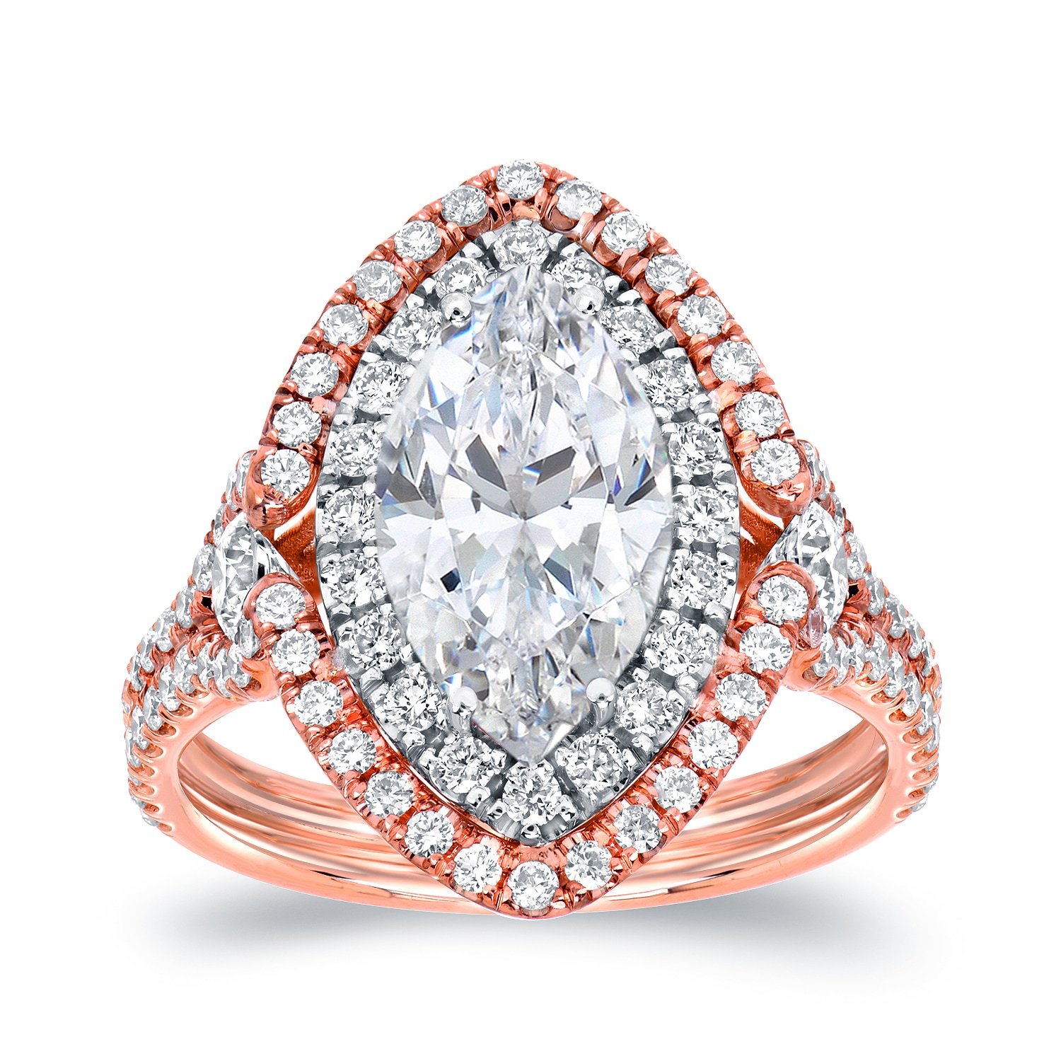 Auriya 18k Two-Tone Gold 3 1/8ctw Marquise Halo Diamond Engagement Ring