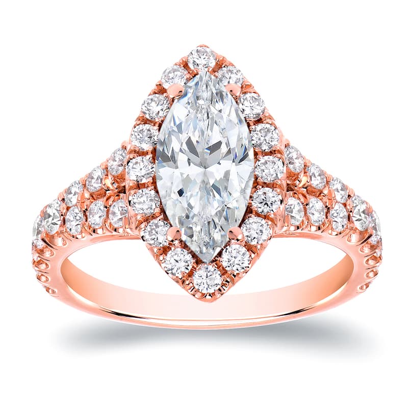 Auriya 18k Rose Gold 1 7/8ctw Halo Marquise Diamond Engagement Ring (H-I, SI1-SI2)