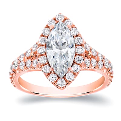 Auriya 18k Rose Gold 1 7/8ctw Halo Marquise Diamond Engagement Ring (H-I, SI1-SI2)