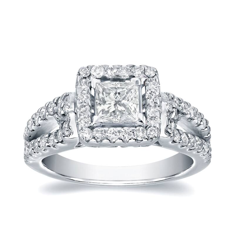 Auriya 14k Gold 1 2/5ctw Modern Princess-cut Halo Diamond Engagement Ring