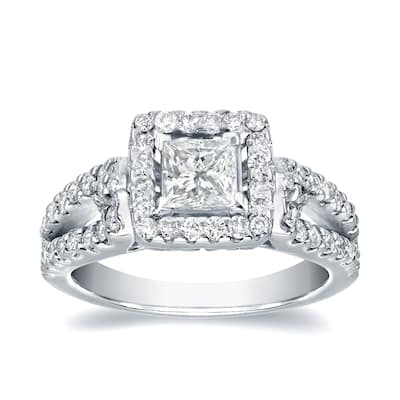 Auriya 14k Gold 1 2/5ctw Modern Princess-cut Halo Diamond Engagement Ring
