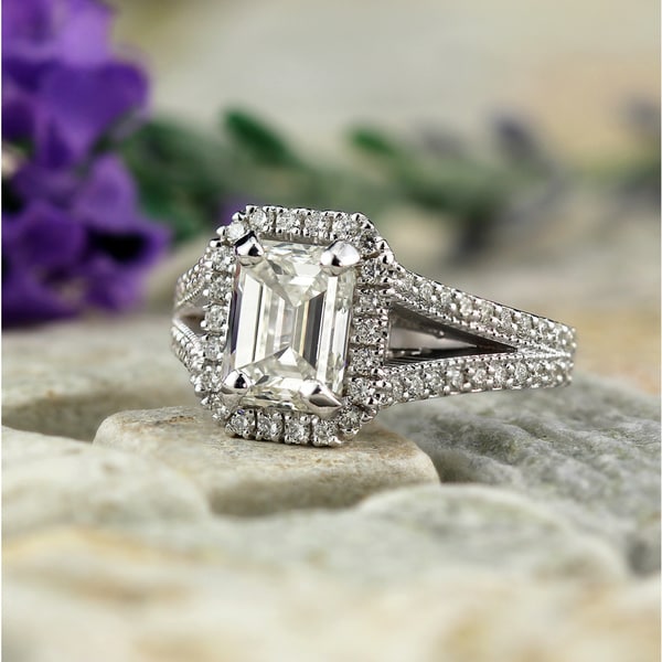 Auriya 18k Gold 2 1/2ctw Vintage Emerald-cut Halo Diamond Engagement Ring