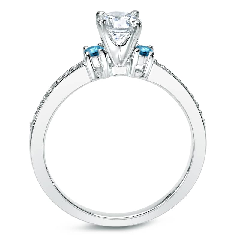 Auriya 14k Gold Round 1ctw Diamond Engagement Ring Set with Blue Diamond Accents