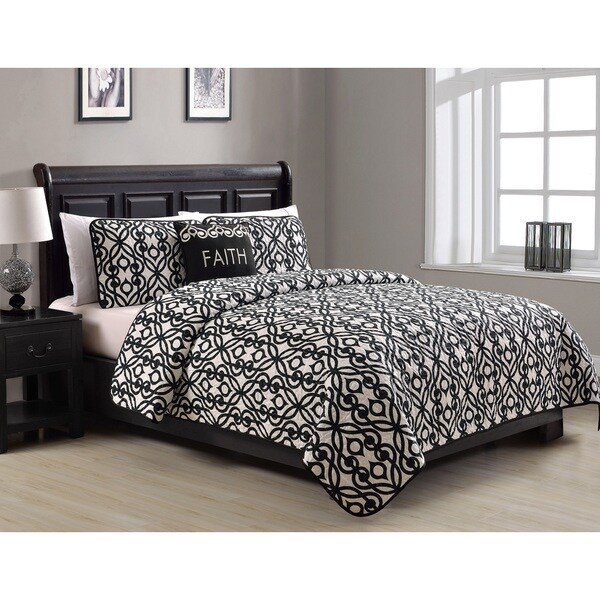 Faith Black and White 4-Piece Quilt Set