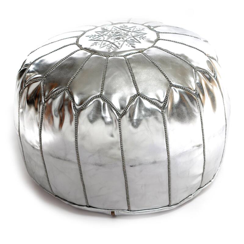 The Curated Nomad Aptos Handmade Moroccan Faux Leather Pouf Authentic Ottoman