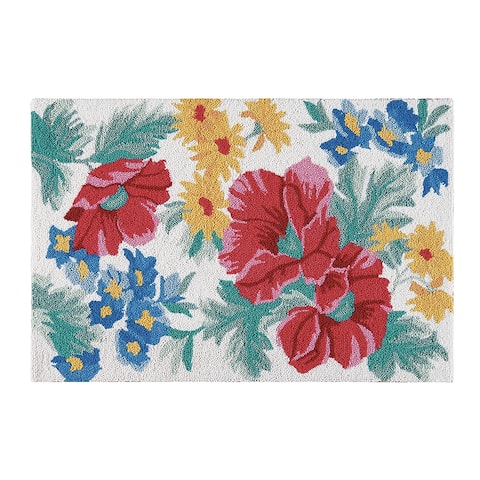 Madeline Blue and Red Floral Wool Hooked Rug