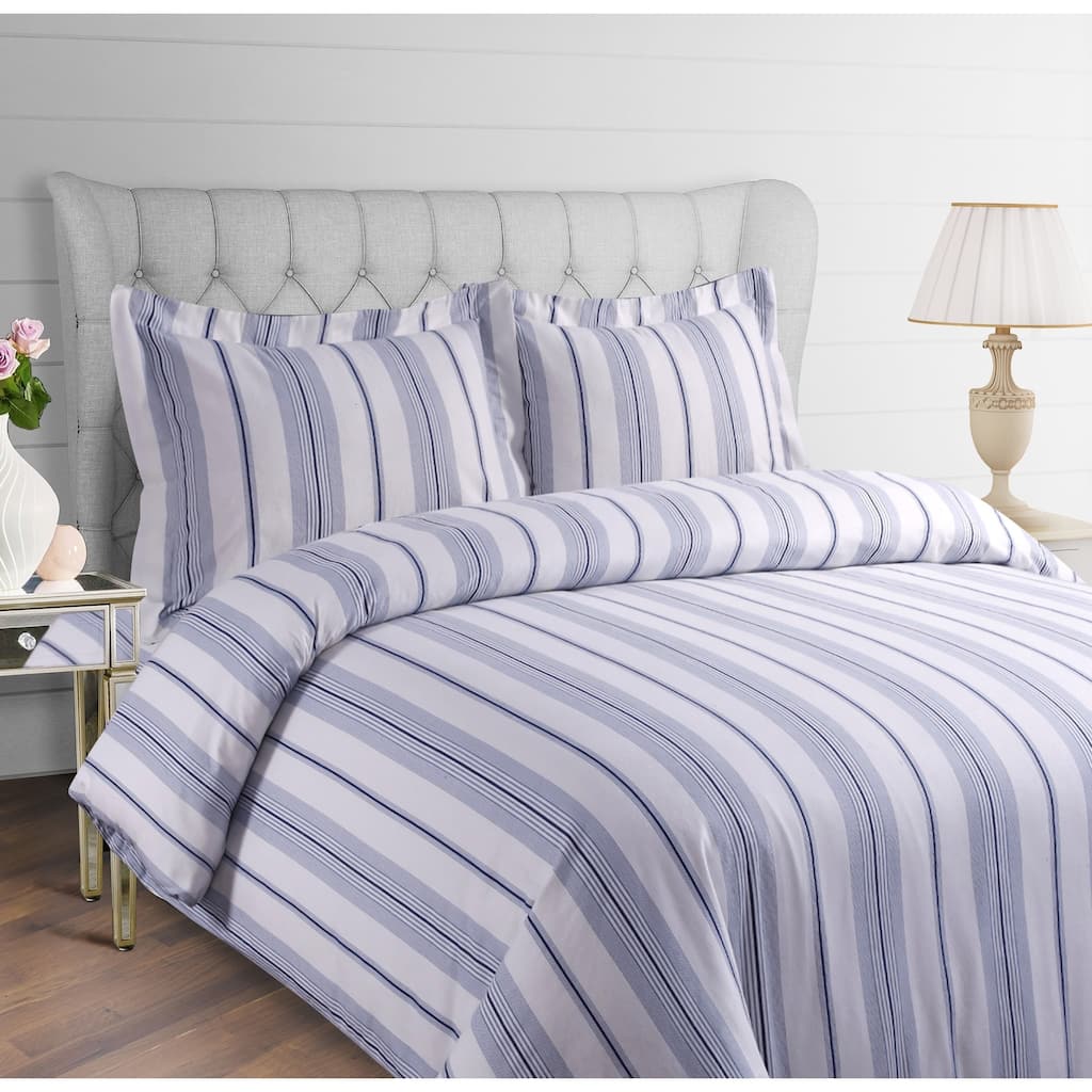 Stripe Printed 200-GSM Flannel Oversize 3-piece Duvet Cover Set