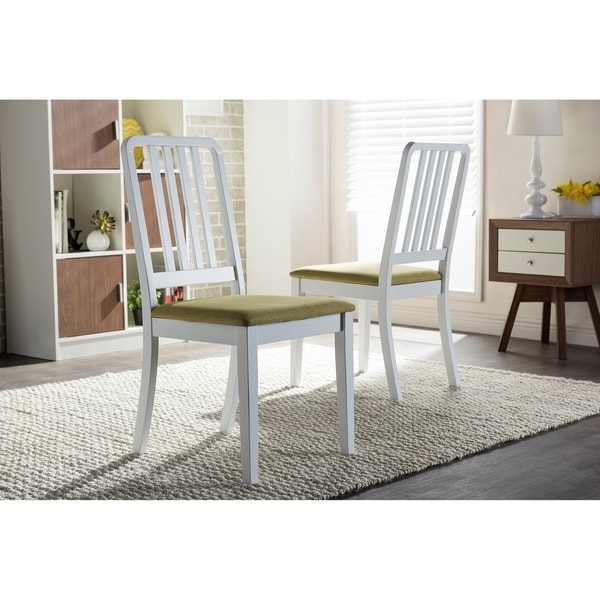 Shop Baxton Studio Jasmine Midcentury White Wood with Green Fabric Upholstered Dining Chair(Set