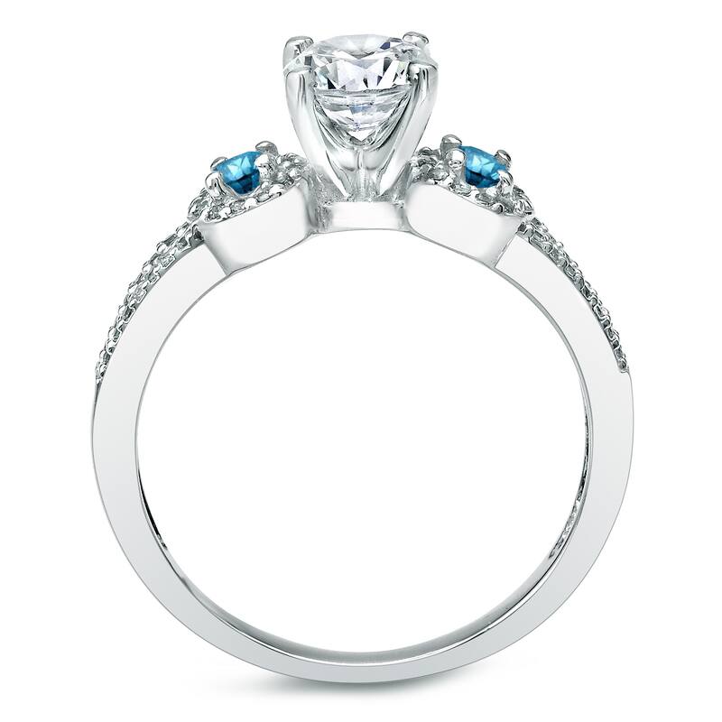 Auriya 14k Gold Round 1ctw 3-Stone Diamond Engagement Ring Set with Blue Diamond Accents