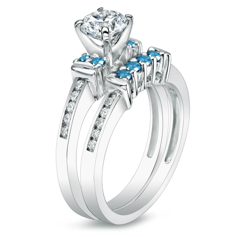 Auriya 14k Gold 1ctw Round Blue Diamond Engagement Ring Set (H-I, I1-I2)