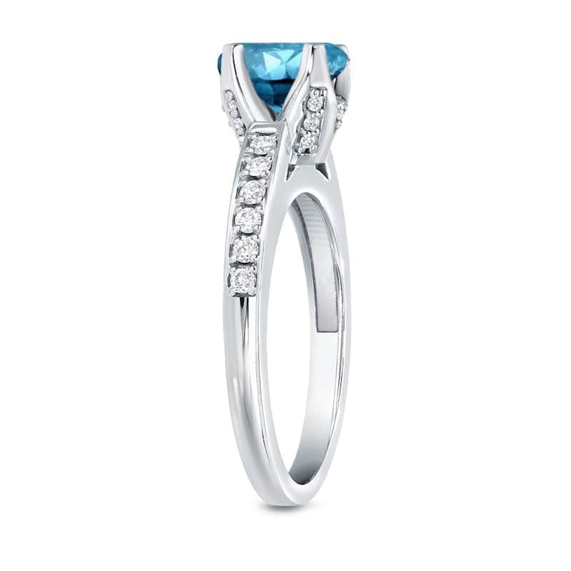 Auriya 14k Gold 1 1/3ctw Round Blue Diamond Engagement Ring
